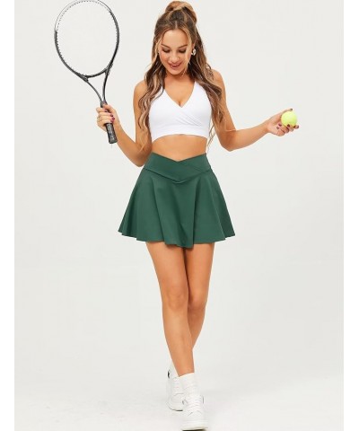 Women's Tennis Golf Skirt with Shorts Pockets Crossover High Waisted Pleated Workout Athletic Skorts A V-waist* - Dark Green ...