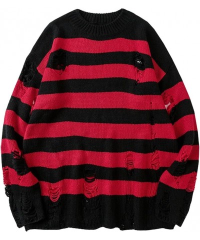Women's Men Striped Sweater Pullovers Oversized Knitted Jumpers Sweatershirts Streetwear Red Black $18.09 Sweaters