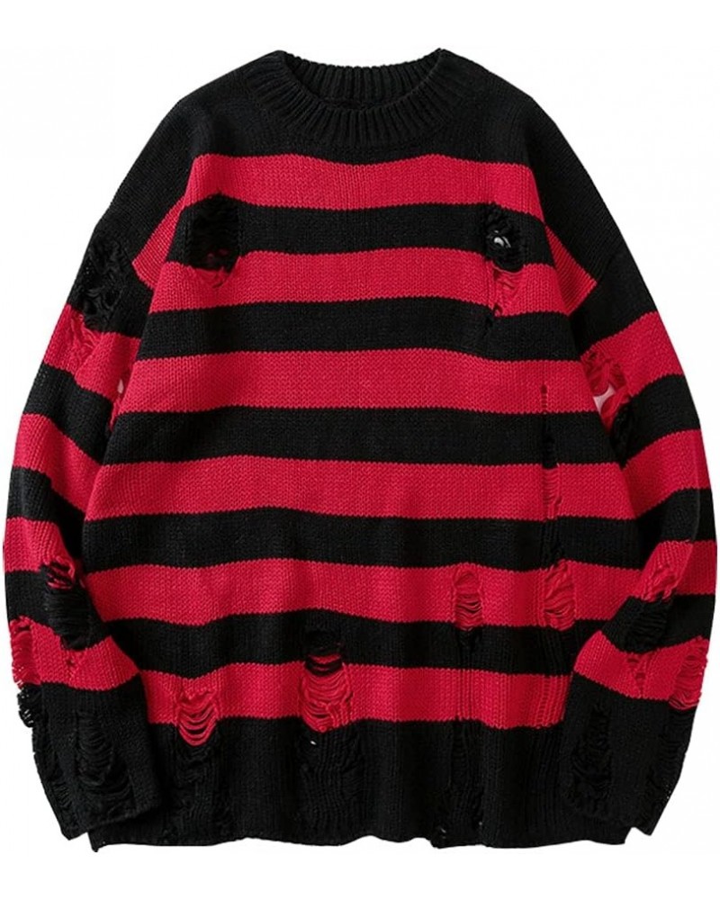 Women's Men Striped Sweater Pullovers Oversized Knitted Jumpers Sweatershirts Streetwear Red Black $18.09 Sweaters