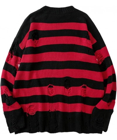 Women's Men Striped Sweater Pullovers Oversized Knitted Jumpers Sweatershirts Streetwear Red Black $18.09 Sweaters