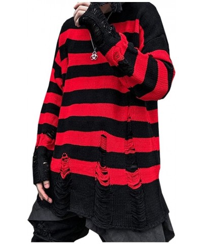 Women's Men Striped Sweater Pullovers Oversized Knitted Jumpers Sweatershirts Streetwear Red Black $18.09 Sweaters