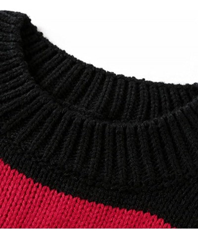 Women's Men Striped Sweater Pullovers Oversized Knitted Jumpers Sweatershirts Streetwear Red Black $18.09 Sweaters