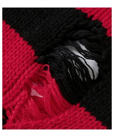 Women's Men Striped Sweater Pullovers Oversized Knitted Jumpers Sweatershirts Streetwear Red Black $18.09 Sweaters