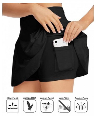 Womens Summer Athletic Lining Short Skirt High Waist Layered Tummy Control Workout Yoga Tennis Skirt with Pocket Legging D45-...