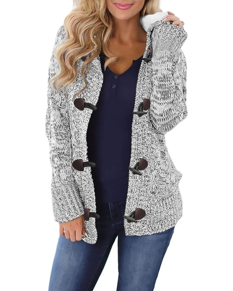 Womens 2023 Winter Hooded Cardigans Button Up Cable Knit Sweater Coat Outerwear with Pockets Light Gray $24.96 Sweaters
