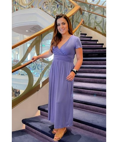 Women's Long/Short Sleeve V-Neck Wrap Waist Maxi Dress Classic Fit C-purple Gray394 $14.49 Dresses