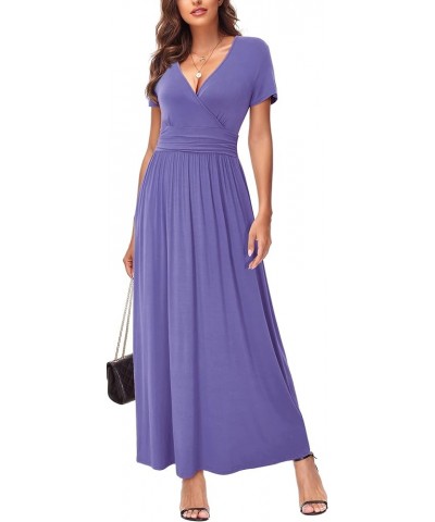 Women's Long/Short Sleeve V-Neck Wrap Waist Maxi Dress Classic Fit C-purple Gray394 $14.49 Dresses