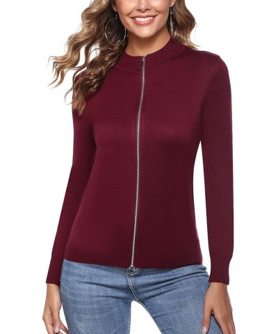 Womens Long Sleeve Knitted Zip Up Sweater Cardigans Sweaters Lightweight Zipper Sweatshirts Jacket Wine Red $17.48 Sweaters