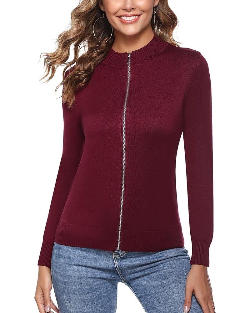 Womens Long Sleeve Knitted Zip Up Sweater Cardigans Sweaters Lightweight Zipper Sweatshirts Jacket Wine Red $17.48 Sweaters