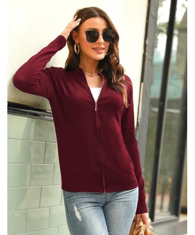 Womens Long Sleeve Knitted Zip Up Sweater Cardigans Sweaters Lightweight Zipper Sweatshirts Jacket Wine Red $17.48 Sweaters