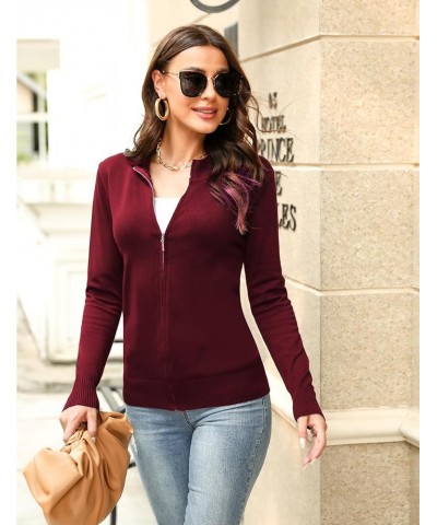 Womens Long Sleeve Knitted Zip Up Sweater Cardigans Sweaters Lightweight Zipper Sweatshirts Jacket Wine Red $17.48 Sweaters