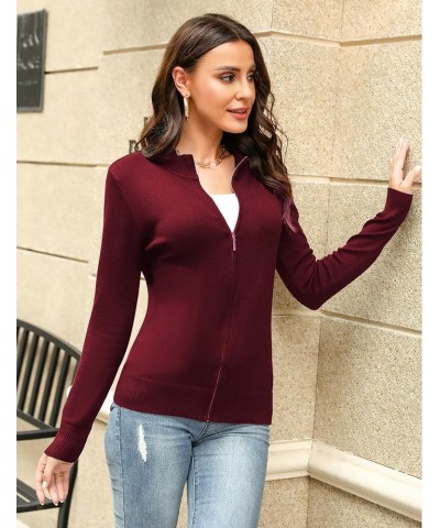 Womens Long Sleeve Knitted Zip Up Sweater Cardigans Sweaters Lightweight Zipper Sweatshirts Jacket Wine Red $17.48 Sweaters