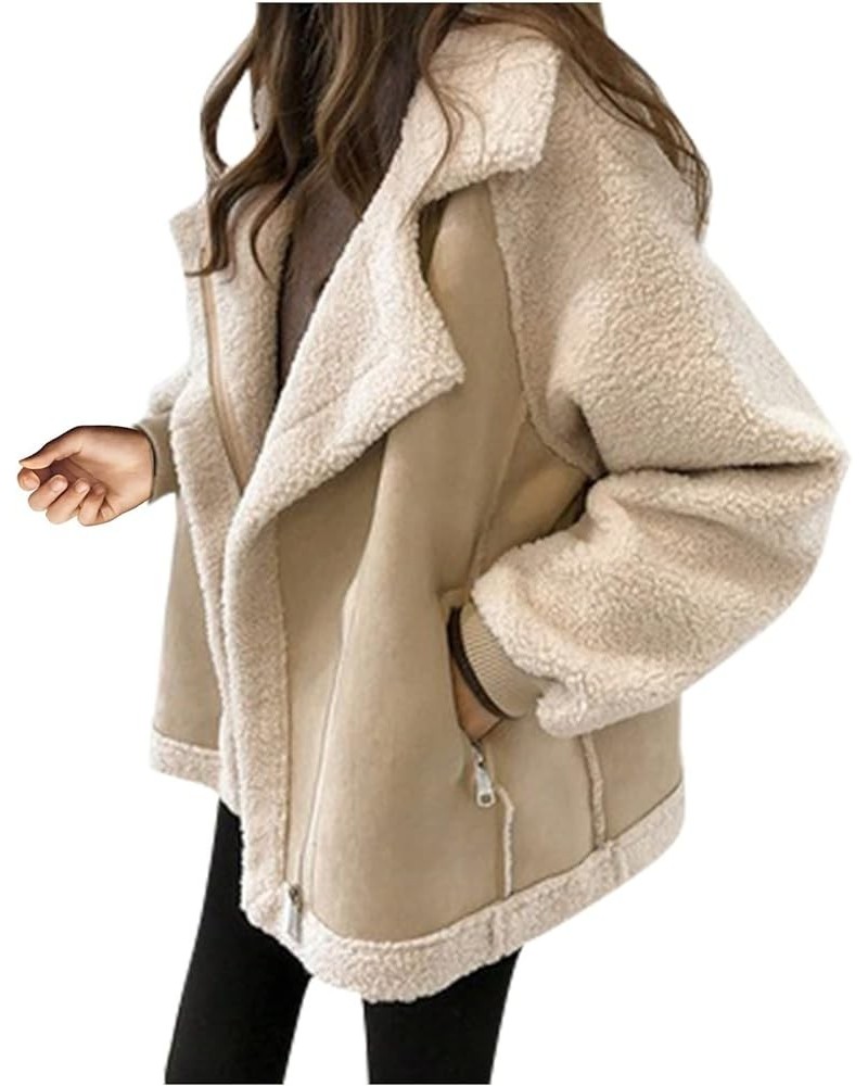 Winter Coats for Women Warm Fleece Wool Sherpa Coats Fashion Casual Puffer Jackets E-beige $18.47 Jackets