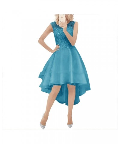 Prom Dresses High Low Homecoming Dress Lace Wedding Dress Applique Bridal Gowns Cocktail Party for Women Teal Blue $51.70 Dre...