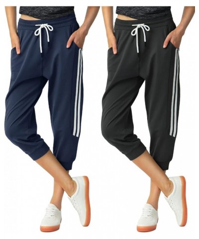 Capri Sweatpants for Women Casual Capri Pants Capri Joggers Sports Pants Cropped Joggers with Pockets Black+navy $11.25 Pants
