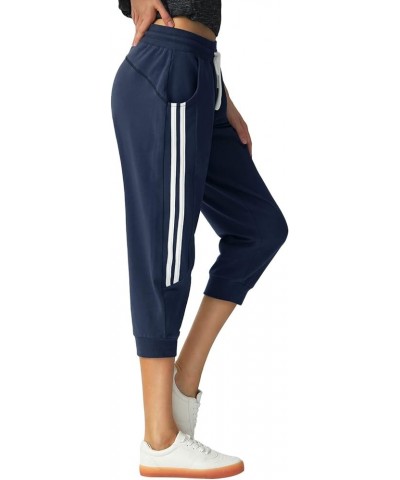 Capri Sweatpants for Women Casual Capri Pants Capri Joggers Sports Pants Cropped Joggers with Pockets Black+navy $11.25 Pants