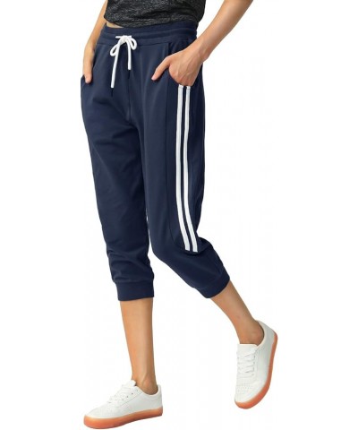 Capri Sweatpants for Women Casual Capri Pants Capri Joggers Sports Pants Cropped Joggers with Pockets Black+navy $11.25 Pants