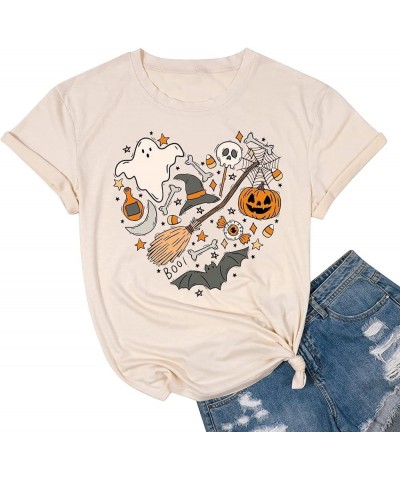 Halloween Pumpkin Graphic Shirt Women Leopard Pumpkin Short Sleeve Cute Fall Tee Tops Thanksgiving Gift T-Shirt Pink1 $11.76 ...