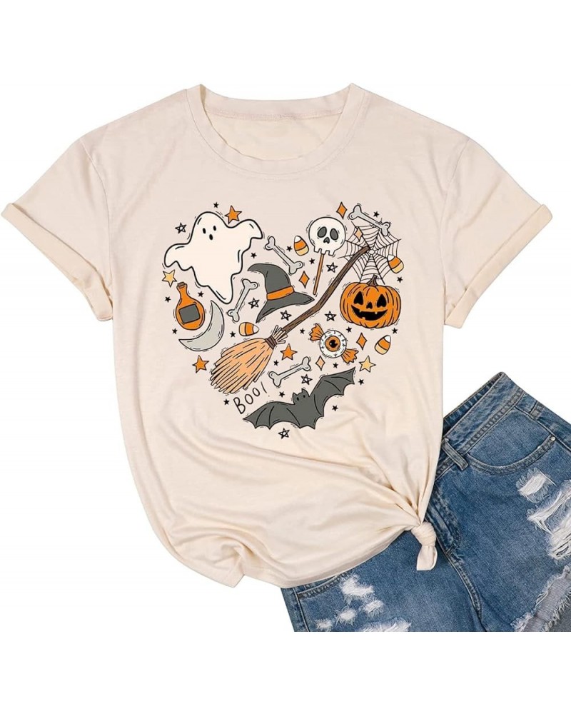 Halloween Pumpkin Graphic Shirt Women Leopard Pumpkin Short Sleeve Cute Fall Tee Tops Thanksgiving Gift T-Shirt Pink1 $11.76 ...