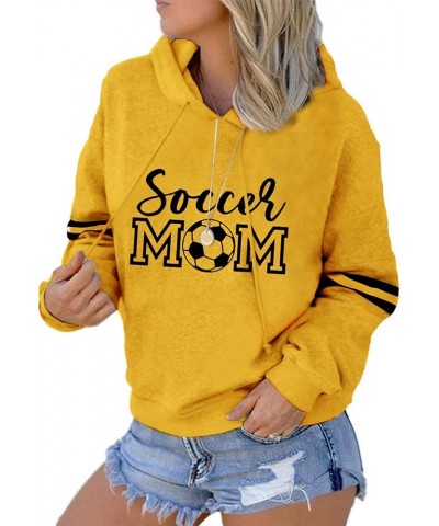 Womens Soccer Mom Hoodie Long Sleeve Casual Loose Striped Soccer Graphic Sweatshirts With Pocket 07-hoodie Yellow $10.40 Hood...