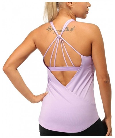 Built in Bra Workout Tank Tops for Women - Open Back Strappy Athletic Yoga Tops Exercise Running Gym Shirts Lilac $12.30 Ling...