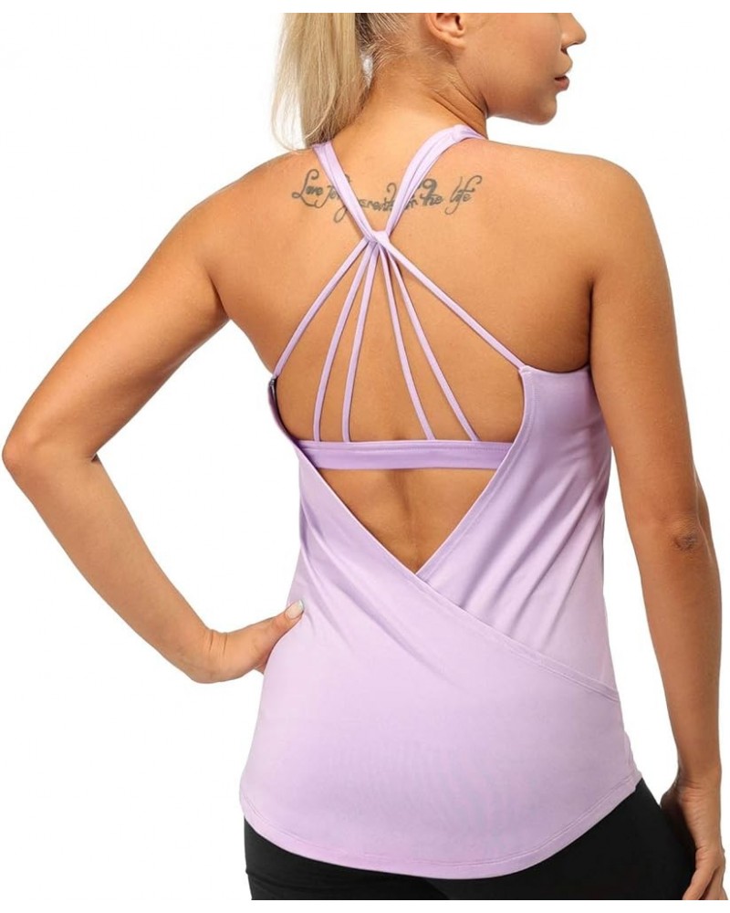 Built in Bra Workout Tank Tops for Women - Open Back Strappy Athletic Yoga Tops Exercise Running Gym Shirts Lilac $12.30 Ling...