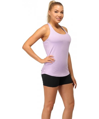 Built in Bra Workout Tank Tops for Women - Open Back Strappy Athletic Yoga Tops Exercise Running Gym Shirts Lilac $12.30 Ling...