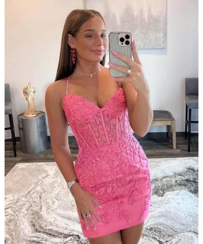 Short Lace Applique Homecoming Dresses for Teens Spaghetti Strap Tight Corset Prom Dress Silver $40.50 Dresses