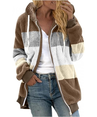 Women's Sherpa Jackets Fuzzy Fleece Full Zip Up Hooded Coat Plus Size Winter Warm Shaggy Jacket Long Sleeve Outerwear A7-brow...