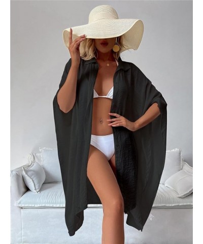 Womens Swimsuit Cover ups Casual Bathing Suit Cover Up for Women Open Front Loose Beachwear Button Down Collar Black $11.75 S...