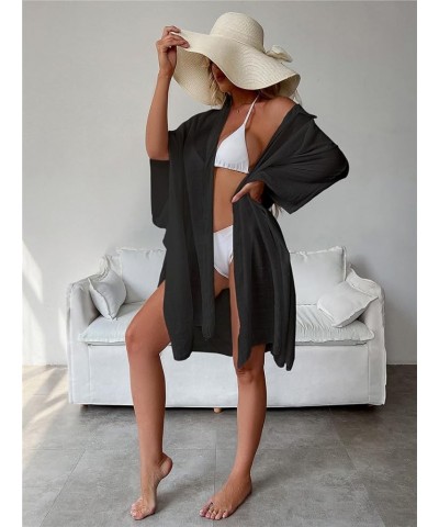 Womens Swimsuit Cover ups Casual Bathing Suit Cover Up for Women Open Front Loose Beachwear Button Down Collar Black $11.75 S...