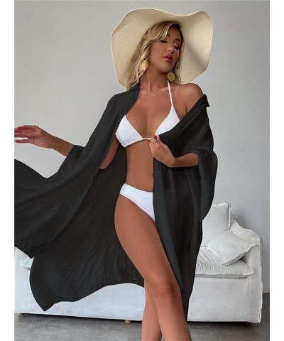 Womens Swimsuit Cover ups Casual Bathing Suit Cover Up for Women Open Front Loose Beachwear Button Down Collar Black $11.75 S...