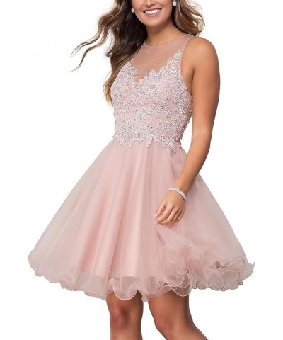Short Tulle Prom Dress for Teens Homecoming Dresses Lace Applique Beading Evening Party Cocktail Gowns Pink $31.39 Dresses