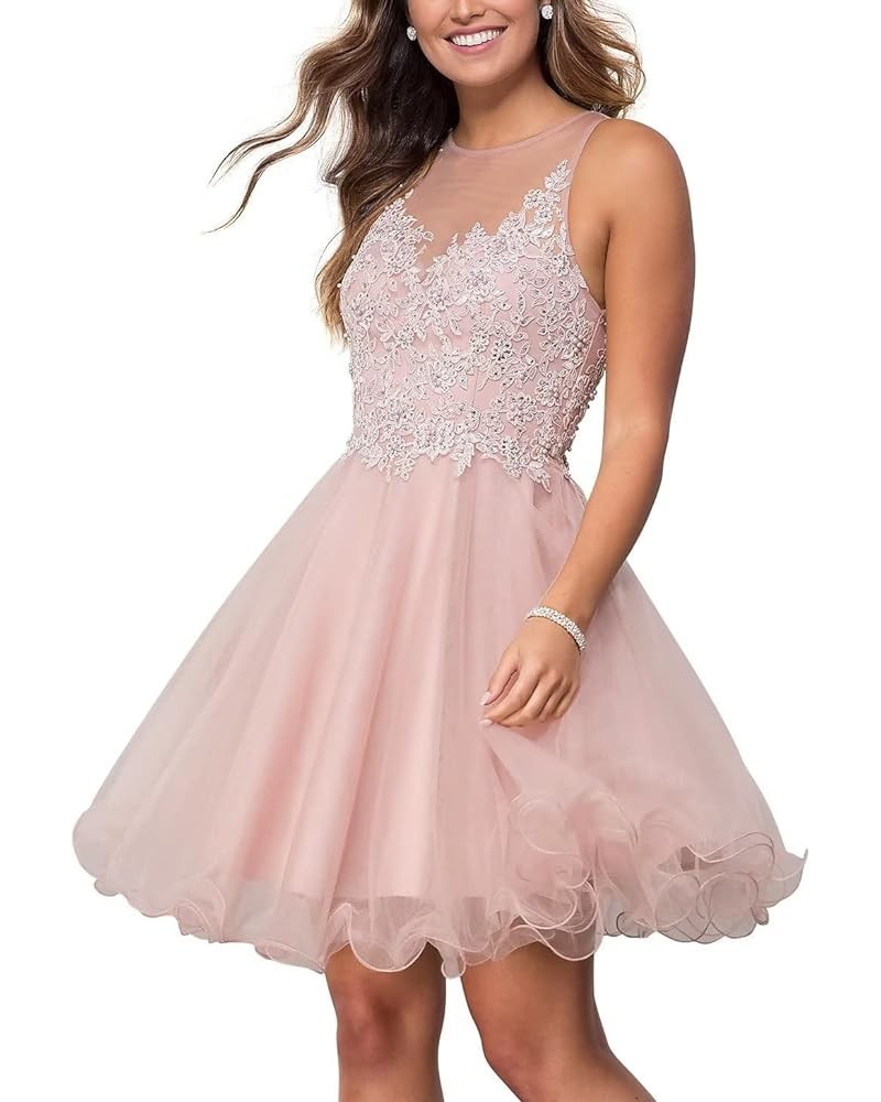 Short Tulle Prom Dress for Teens Homecoming Dresses Lace Applique Beading Evening Party Cocktail Gowns Pink $31.39 Dresses