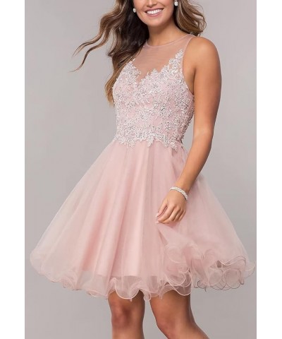 Short Tulle Prom Dress for Teens Homecoming Dresses Lace Applique Beading Evening Party Cocktail Gowns Pink $31.39 Dresses