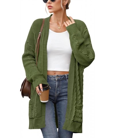 Women's Cable Knit Open Front Long Sleeve Cardigan with Pockets A-olive $16.45 Sweaters