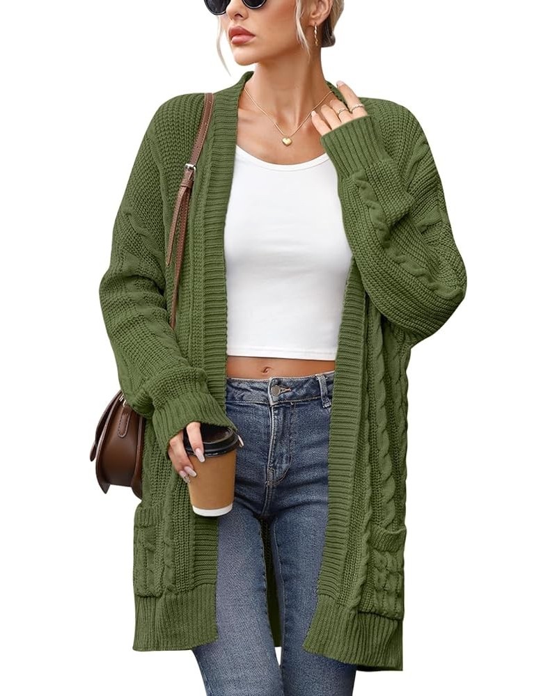 Women's Cable Knit Open Front Long Sleeve Cardigan with Pockets A-olive $16.45 Sweaters