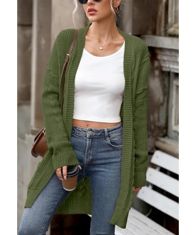 Women's Cable Knit Open Front Long Sleeve Cardigan with Pockets A-olive $16.45 Sweaters