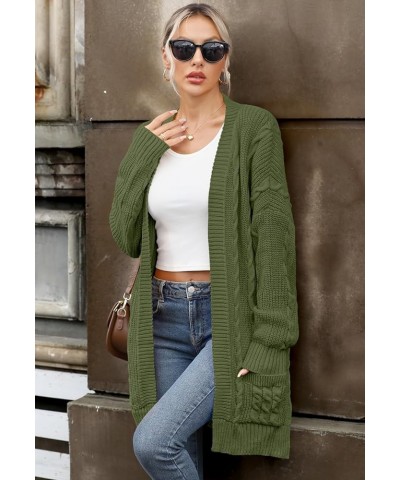 Women's Cable Knit Open Front Long Sleeve Cardigan with Pockets A-olive $16.45 Sweaters