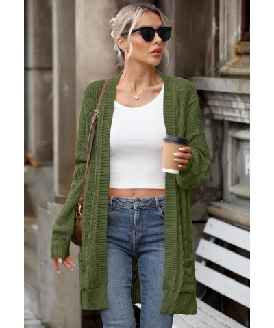 Women's Cable Knit Open Front Long Sleeve Cardigan with Pockets A-olive $16.45 Sweaters