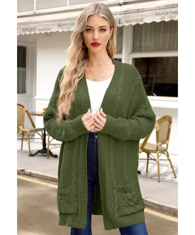 Women's Cable Knit Open Front Long Sleeve Cardigan with Pockets A-olive $16.45 Sweaters