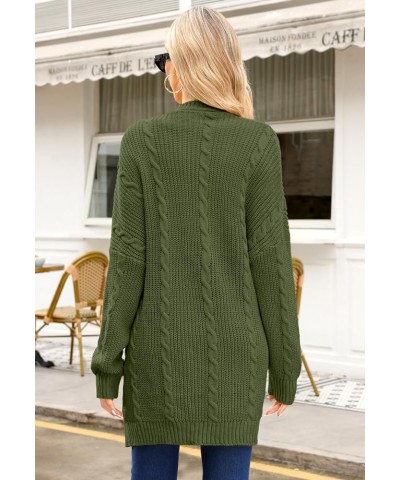 Women's Cable Knit Open Front Long Sleeve Cardigan with Pockets A-olive $16.45 Sweaters