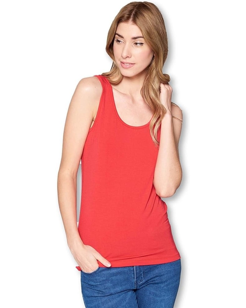 Solid Extra Soft Viscose Made from Bamboo Sleeveless Tank Top Undershirt for Women Red $13.47 Tanks