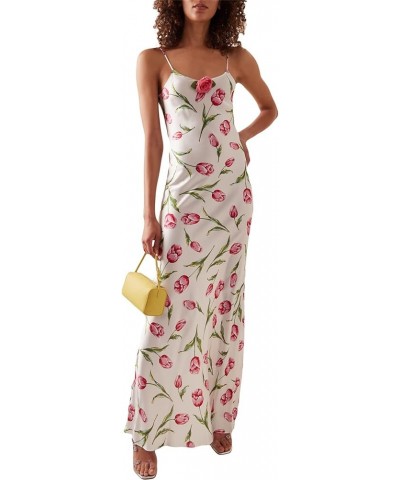 Women Floral Print Maxi Sexy Dress Spaghetti Strap Low Cut Backless Midi Bodycon Dresses Summer Beach White C $12.31 Dresses