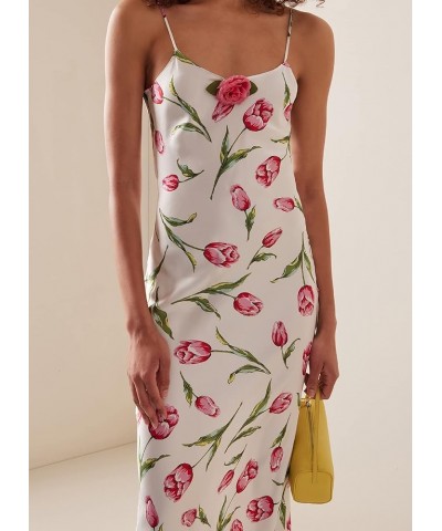 Women Floral Print Maxi Sexy Dress Spaghetti Strap Low Cut Backless Midi Bodycon Dresses Summer Beach White C $12.31 Dresses