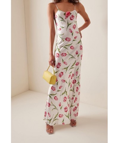 Women Floral Print Maxi Sexy Dress Spaghetti Strap Low Cut Backless Midi Bodycon Dresses Summer Beach White C $12.31 Dresses