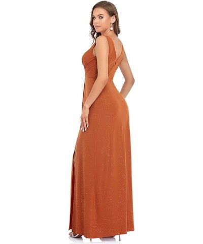 Women's V-Neck Glitter Dress Side Split Evening Dress 7505 Burnt Orange $37.22 Dresses