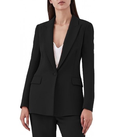 Women's Suiting 2 Piece One Button Dressy Pantsuit for Women Professional Wedding Suit Casual Black $35.89 Suits