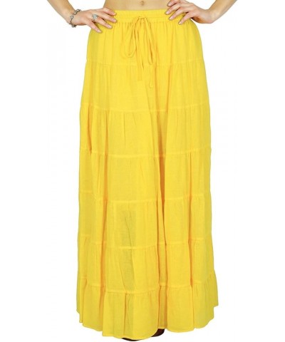 Solid Long Maxi Cotton Beach Wear Skirt for Women Elastic Waist Skirt Summer Wear Pale Yellow $19.03 Skirts
