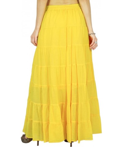 Solid Long Maxi Cotton Beach Wear Skirt for Women Elastic Waist Skirt Summer Wear Pale Yellow $19.03 Skirts